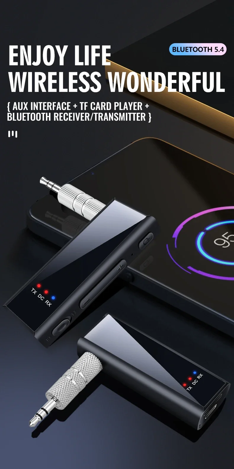 بلوتوث 5.4 استقبال الصوت الارسال Hansfree دعوة 3.5mmAUX جاك الصوت AUX ستيريو الموسيقى محولات لاسلكية للتلفزيون الكمبيوتر مجموعة السيارة
