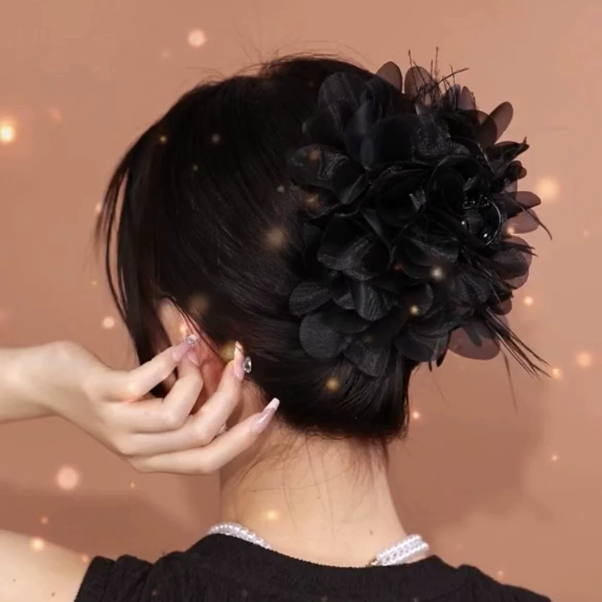 

Female Black Fluffy Flower Black Hair Claws Ladies Noble Temperament Party Hairpins Hair Clips Hair Accessories for Women