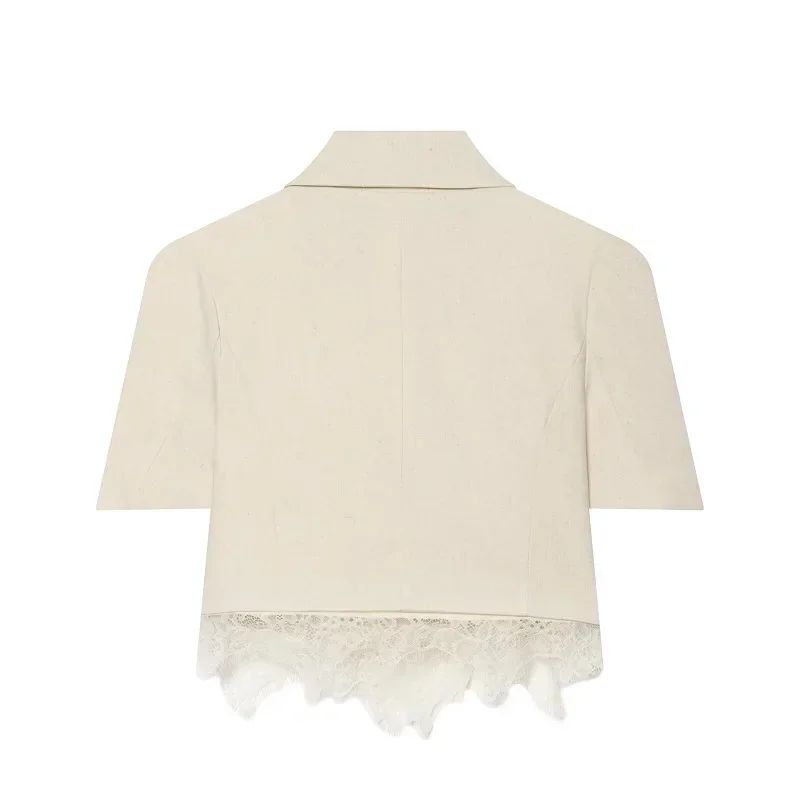 HXAO Kurze Jacke Spitzen-Blazer Damen Bürokleidung Kurzarm-Blazer Damen Sommer Knopfleiste Lässiger Pendler-Blazer Damenanzug – Detail 6