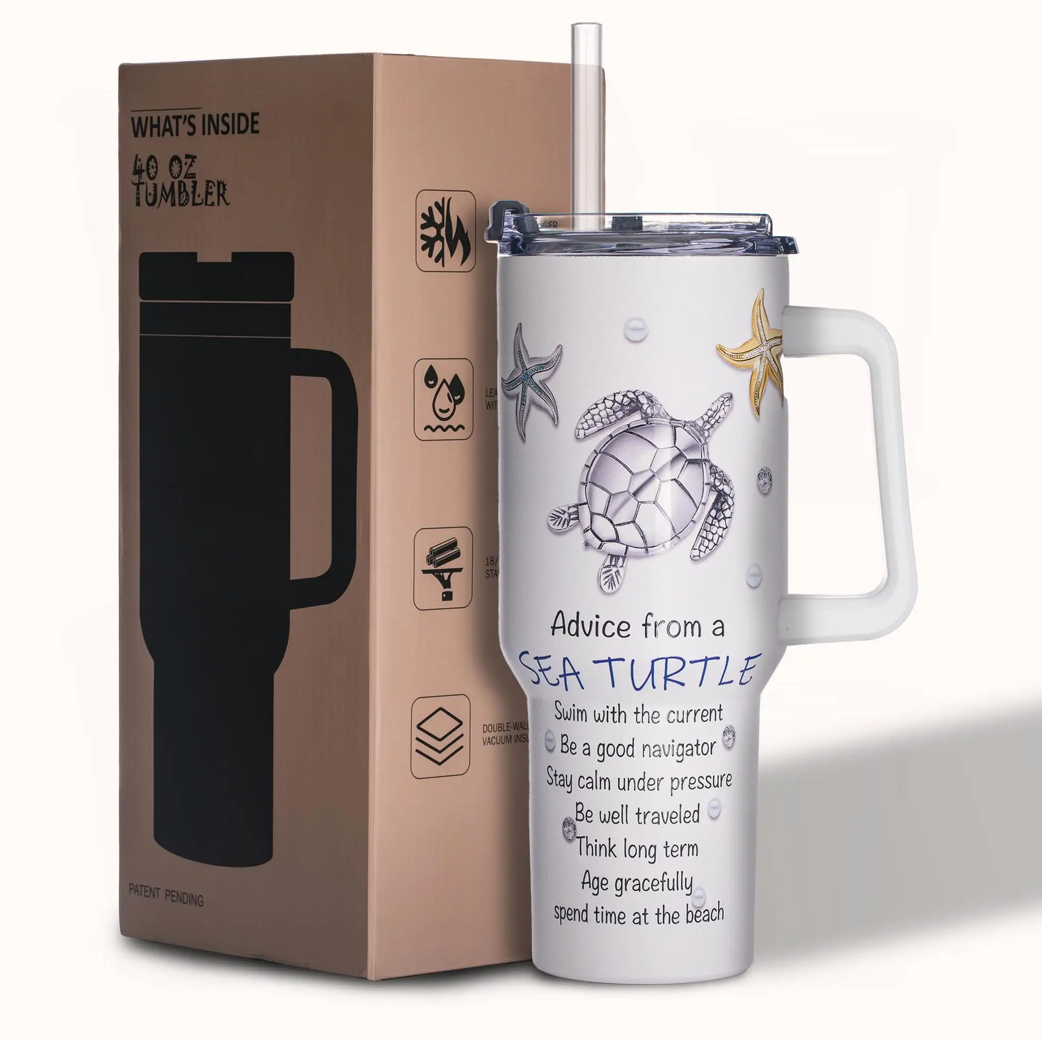 

Ocean-Inspired 40oz Stainless Steel Travel Tumbler– Sea Turtle Design, Double Wall Insulation, Hot & Cold, BPA-Free Gift Idea