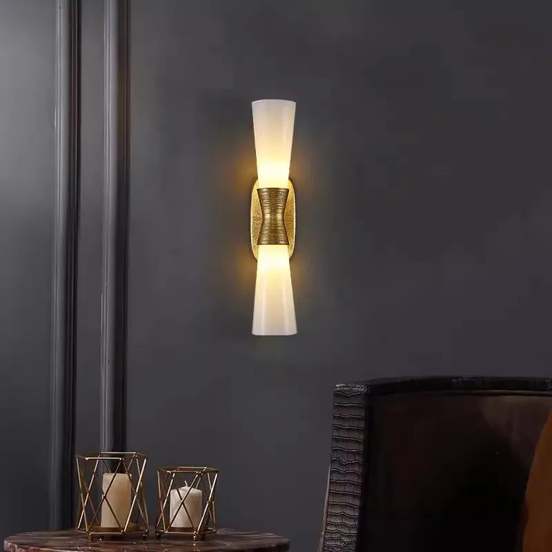 American Gold Foil Led Wall Lamp For Living Room Home Decor Modern Creative Minimalist Wall Sconce Light With Glass Lampshade
