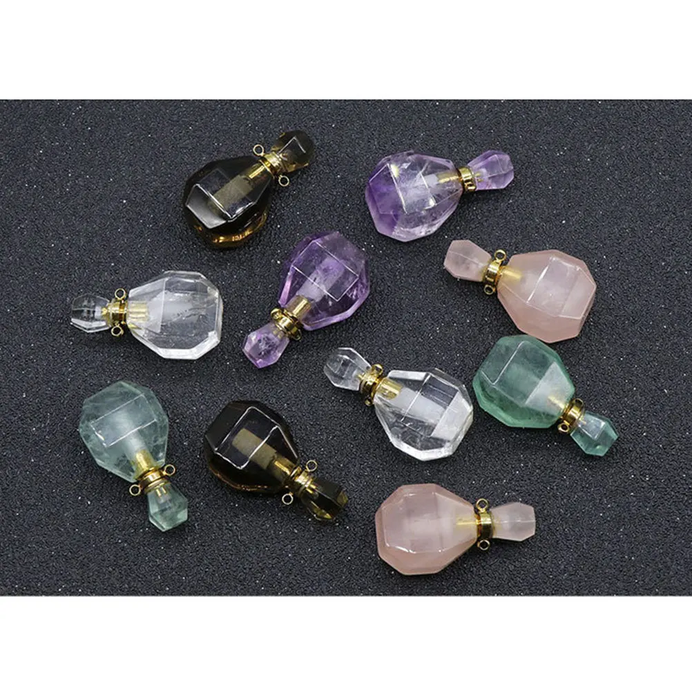 

Natural Fluorite Mini Crystal Perfume Bottle Pendant Necklace Essential Oil Hanging Decoration Colorful