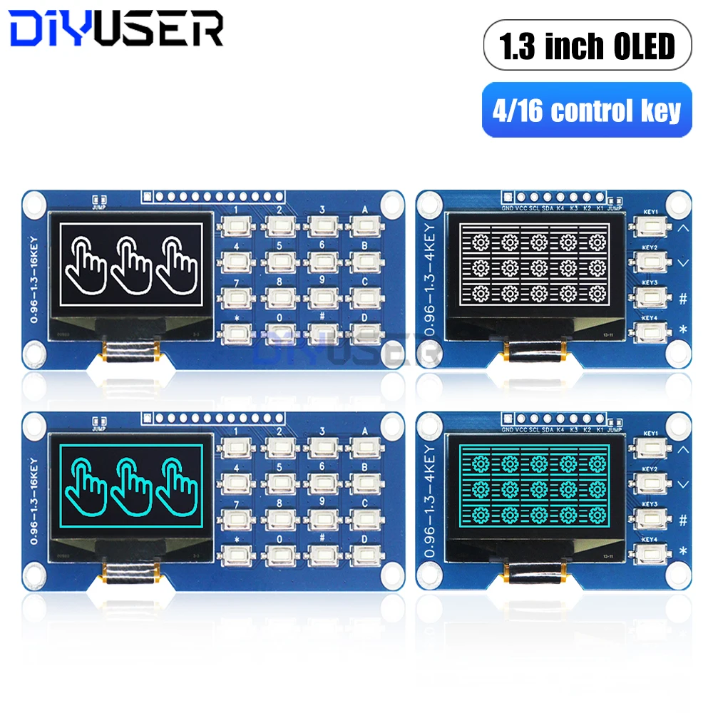 1.3 Inch OLED Display with 4x4 Keyboard Module, SSD1116 128x64 I2C SPI Screen for Raspberry Pi