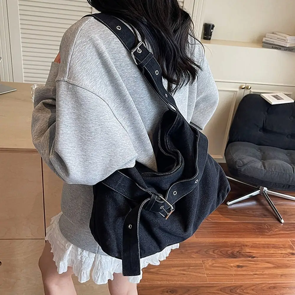 

Cute Korean Style Denim Tote Bag Tote Bag Solid Color Large Capacity Handbag PU Leather Large Capacity Underarm Packs Girls