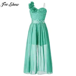 Teens Girls Elegant Wedding Birthday Party Dress Shiny Sequin Beaded Applique Lace Chiffon Jumpsuit Dresses Prom Pageant Gown