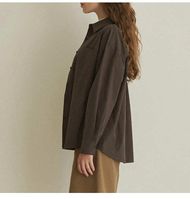 Button Down Shirts Women Long Sleeve Casual Cotton Shirt Blouses Tops Brown