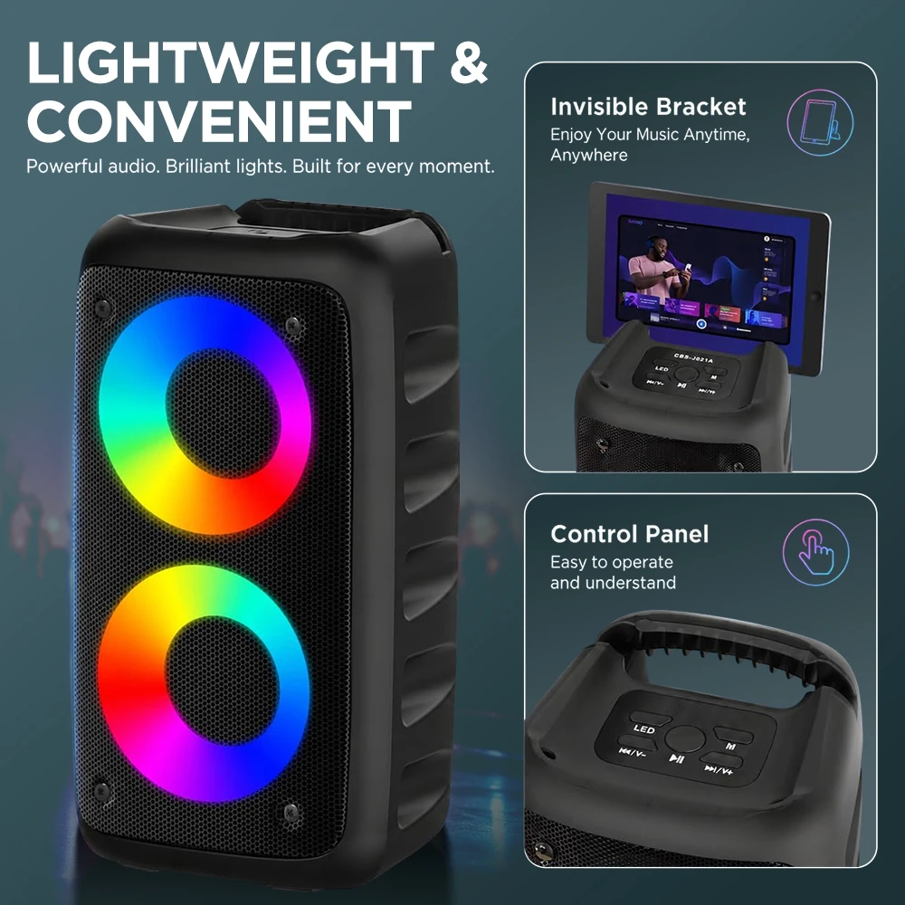 Kabelloser Karaoke-Bluetooth-Lautsprecher Subwoofer Tragbar mit Mikrofon-Set Radio FM Lampe Soundbox Musik LED TWS Caixa De Som