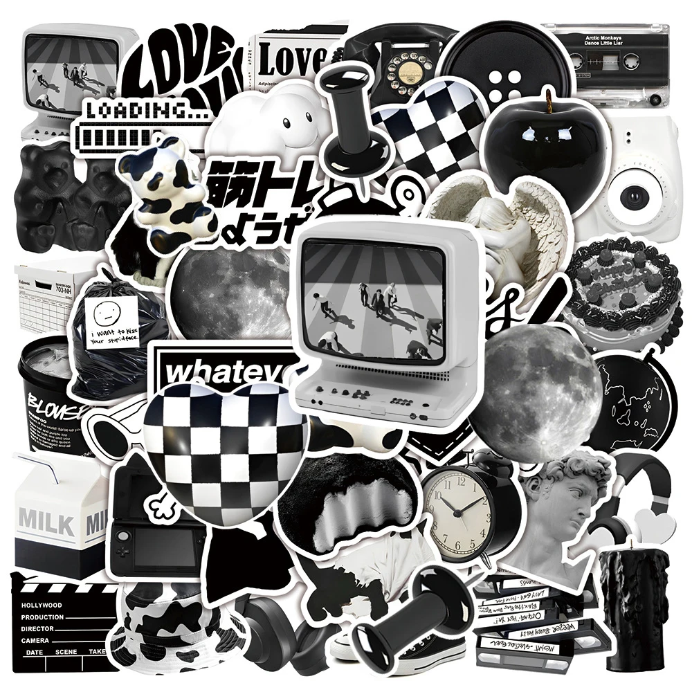 10/30/50 قطعة أسود أبيض Ins نمط الكتابة على الجدران ملصقات الفن الجمالي نمط ملصق الأمتعة دفتر الهاتف مقاوم للماء الشارات حزمة #2