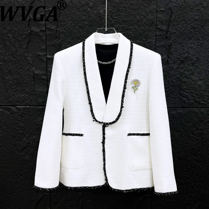 

WVGA Spring Autumn New Man Tide Contrast Color Trendy Long Sleeve Blazer Niche Chic Casual Shawl Collar Korean Jacket Ins W20305