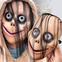 New Halloween Horror with Long Hair Cosplay Female Ghost Mask Roleplay Masks Funny Mask V-shaped Mouth Mask Party Tricky Toys