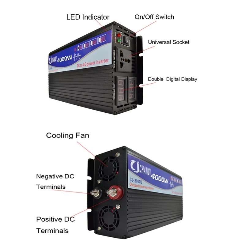 Zuivere Sinus Omvormer Dc 12V 24V 48V 60V Naar Ac 110V 220V 50Hz 60Hz 2000W 3000W 4000W Omvormer Doule Digitaal Display