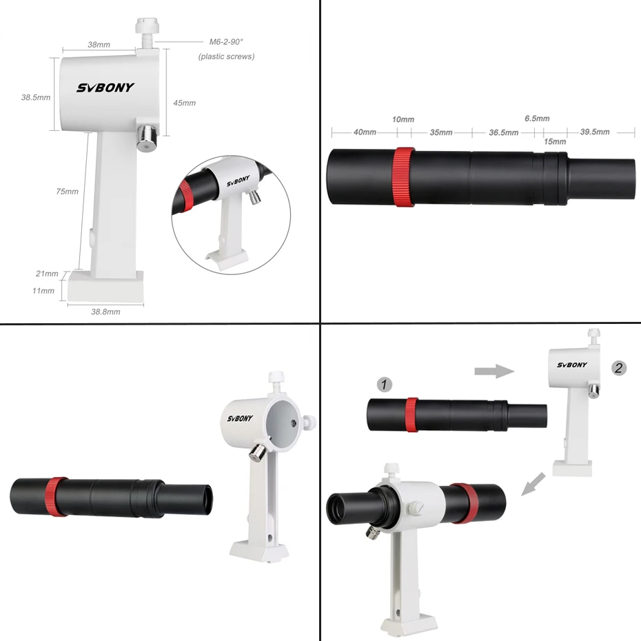 Imagem -04 - Chercheur Optique Svbony Sv182 6x30 Pour Télescope Astronomique Outil Dobservation Avec Réticule et Support en Alliage Daluminium 6061t6.