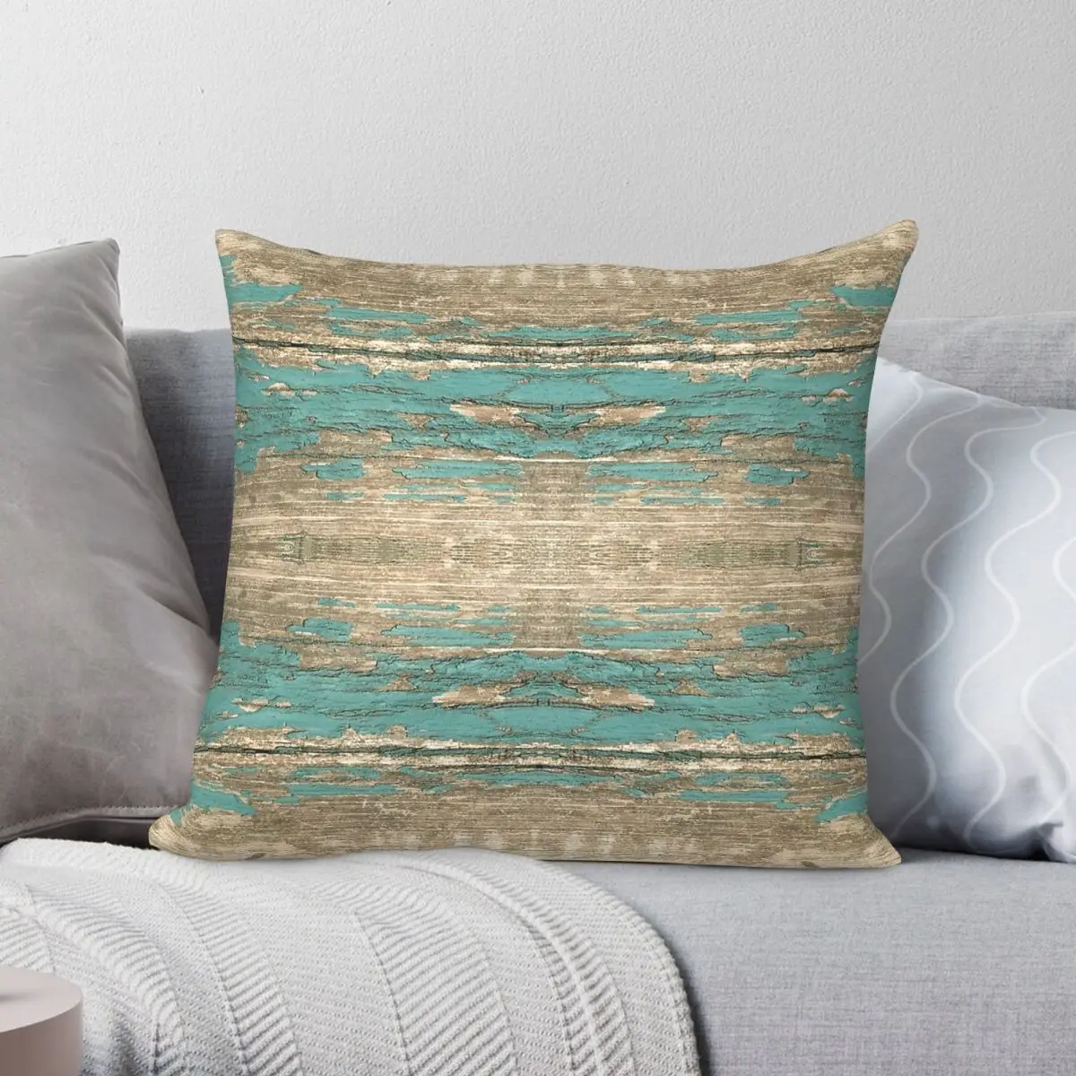 Rustic Wood Weathered Turquoise Square Pillowcase Polyester Linen Velvet Printed Zip Decor Pillow Case Bed Cushion Cover