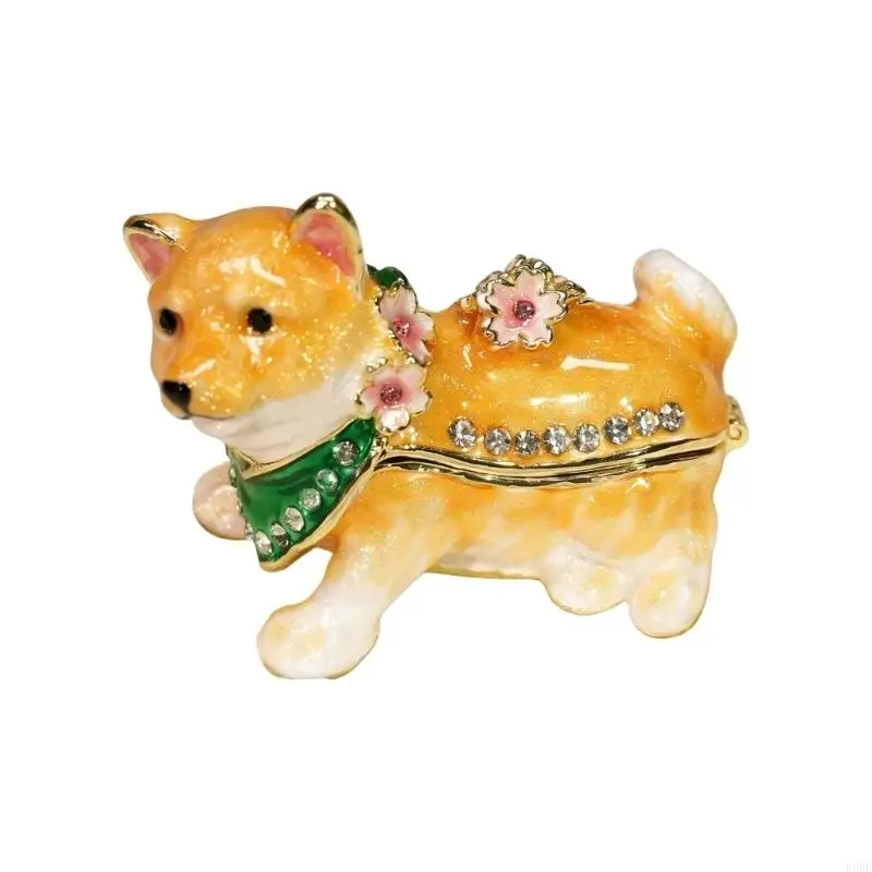 Unique Hand Carved Shiba Inu Statue Stylish Jewelry Holder with Intricate Handmade Detail for Rings And Earrings E0BF