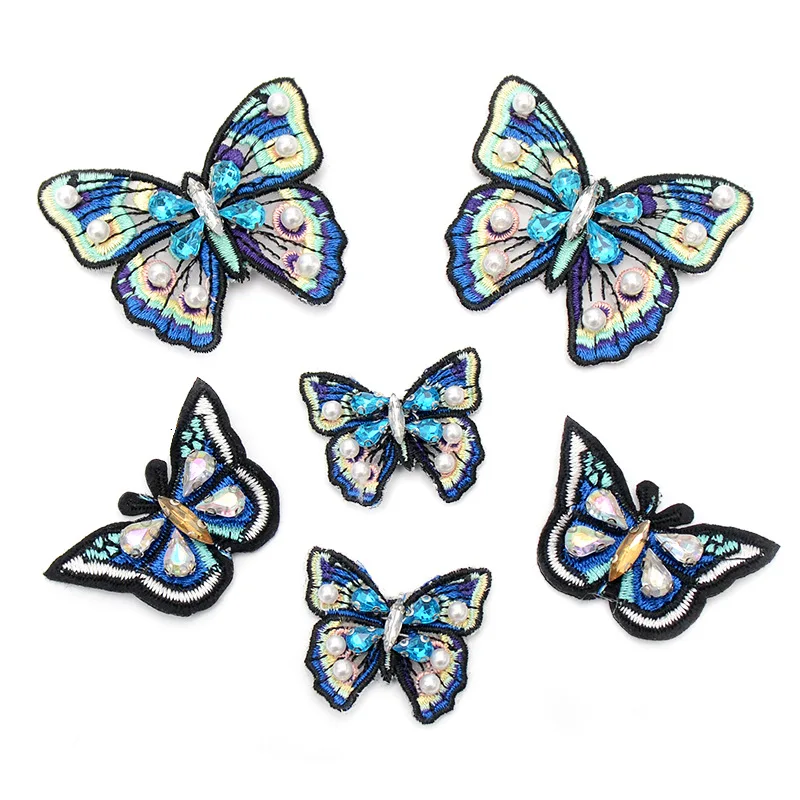 2pc/lot sewing flower butterfly beaded patches for clothing DIY rhinestone sequins Sew on patch embroidery appliques parche ropa