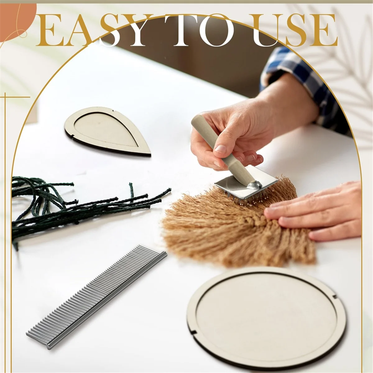 AA98 11 PCS Macrame Leaf Cutting Molds and Comb Sets, Wood-Leather Cutting Template, Fringe Stainless Steel Comb