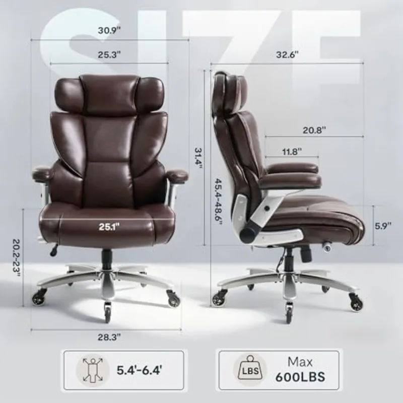600lbs Big and Tall Office Chair for Heavy People, Heavy Duty Computer Desk Chair with Dynamic Lumbar Support 2D
