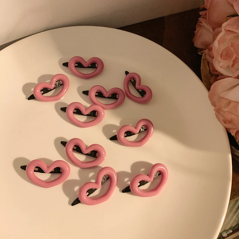 AWAYTR 10 Pcs Heart Hair Clips Sweet Love Women Girls Barrettes Hairpin Small Bangs Buckle Hairclip Korean Hair Accessories