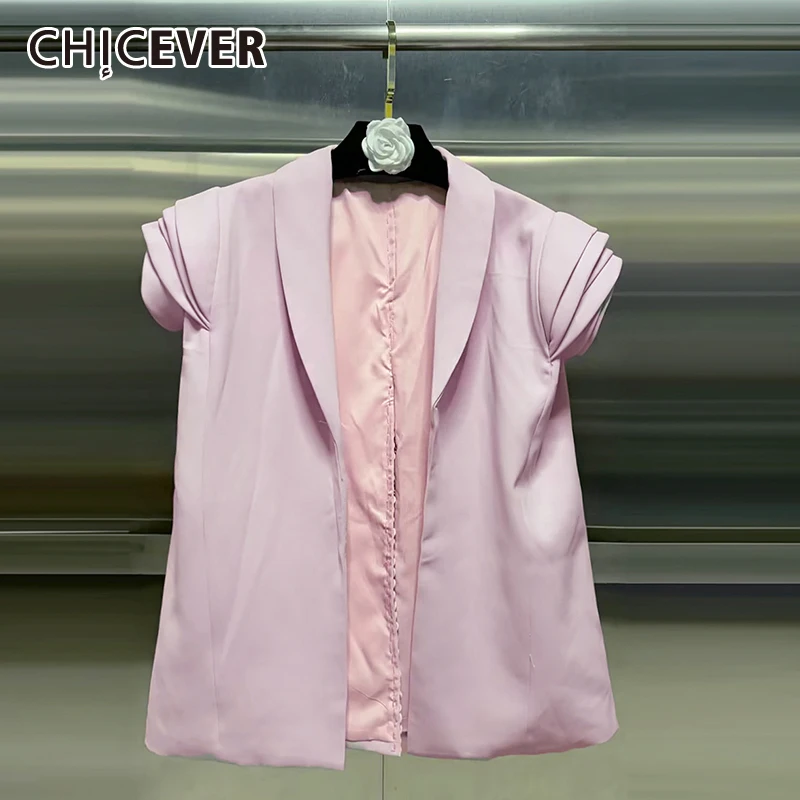 

CHICEVER Pink Spliced 3D Folds Commute Jacket Female Lapel Sleeveless Loose French Romantic Women's Jackets Autumn Fashion New