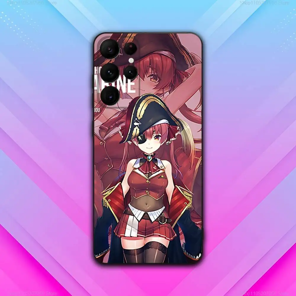 H-Houshou Casing Ponsel Hitam Marinir Gadis Imut untuk Samsung S30,S25,S24,S23,S22,S21,S20,Fe,Lite,5G,Ultra,Plus Ultra-Tipis