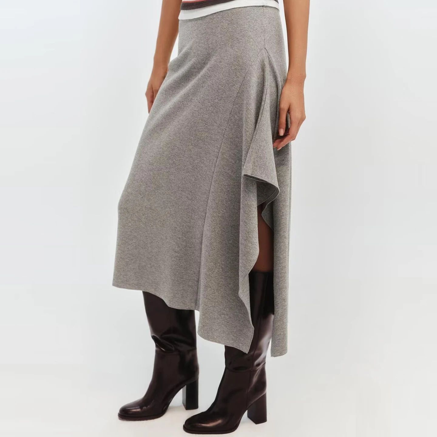 Z 2025 تنورة نسائية متوسطة الطول غير متماثلة وبسيطة من Faion Ele ملابس يومية بحامل مناسب بتصميم متوسط الخصر #2