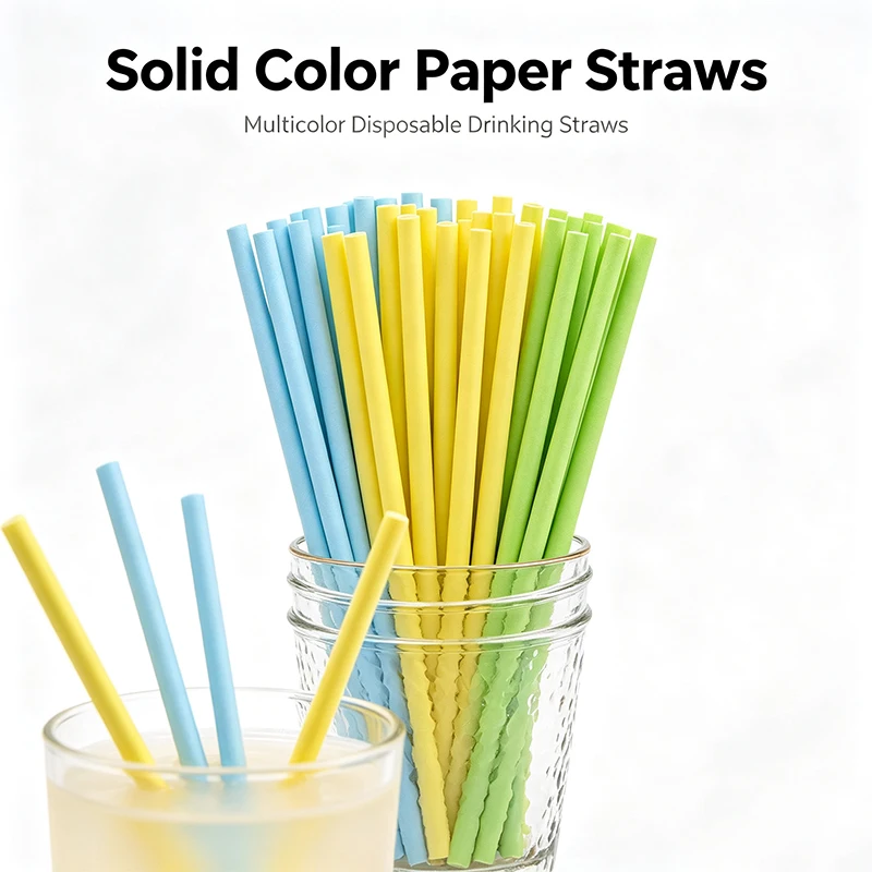 25PCS Solid Color Paper Straws Disposable Drinking Straws for Smoothie Milkshake Cocktail Birthday Wedding Party Supplies