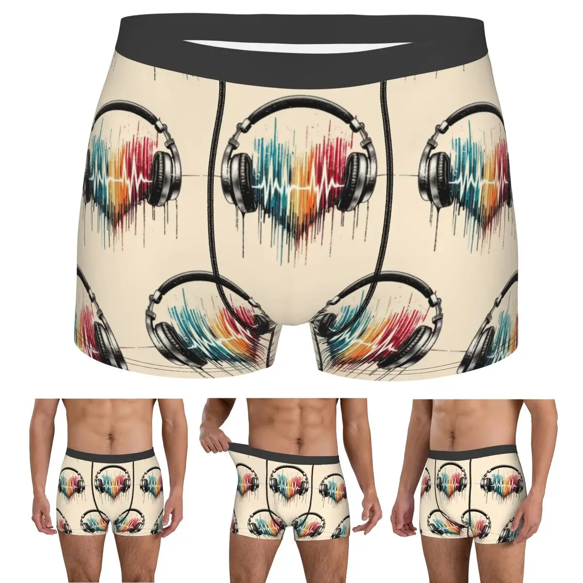 Boxer Underpants Shorts Heart Shaped Music Note With Headphones Panties Men Ventilate Underwear for Homme Man Boyfriend Gift