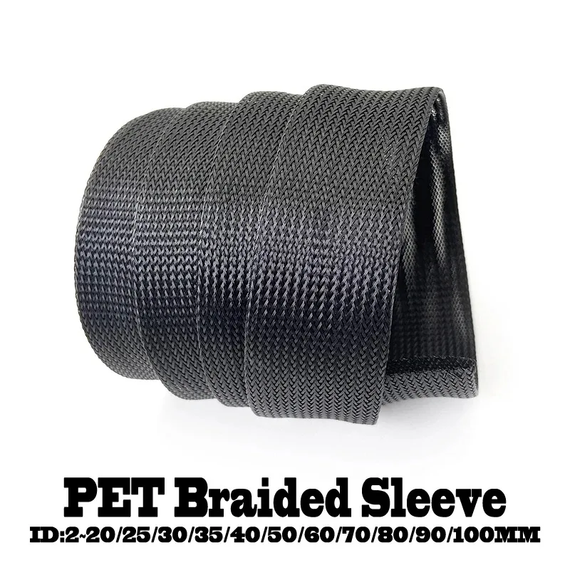 6~50mm 1/3/5/9/m PET Braided Cable Sleeve - Flame Retardant Flexible Wire Loom for Organizing Cables