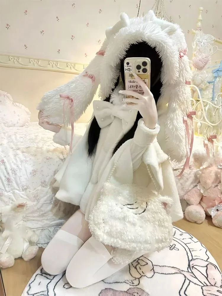 Short Cloak Fleece Capes Chaqueta Mujer Thick Winter For Woman Outwear Femme Clothes Rabbit Coat Chic Tops