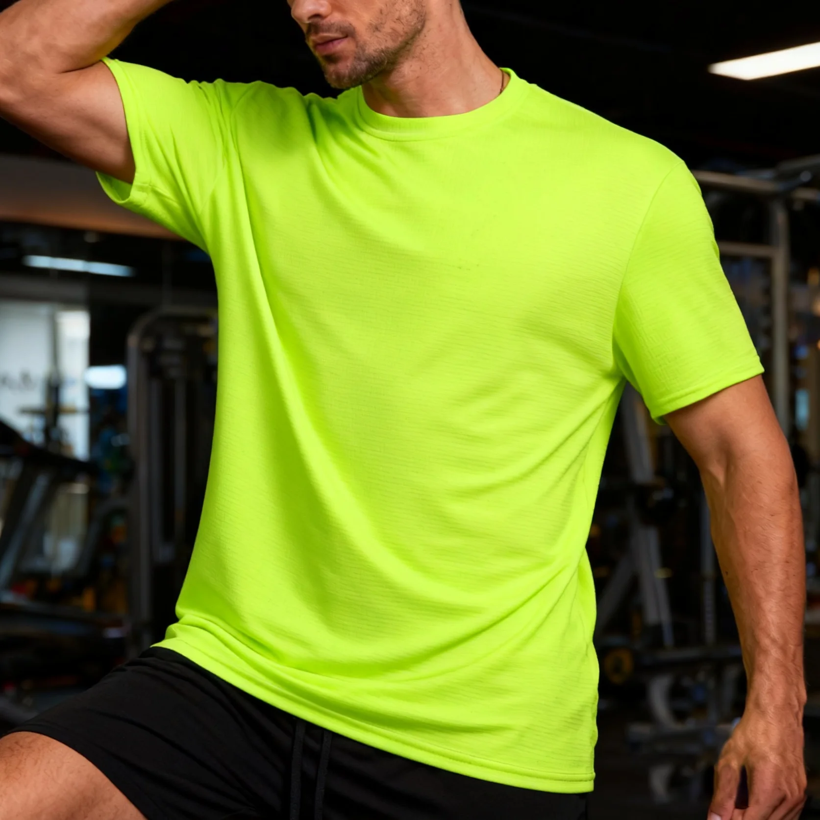 

Men's Summer Running T-shirt, small checkered, quick-drying and breathable, loose fit, suitable for sports, fitness, training.