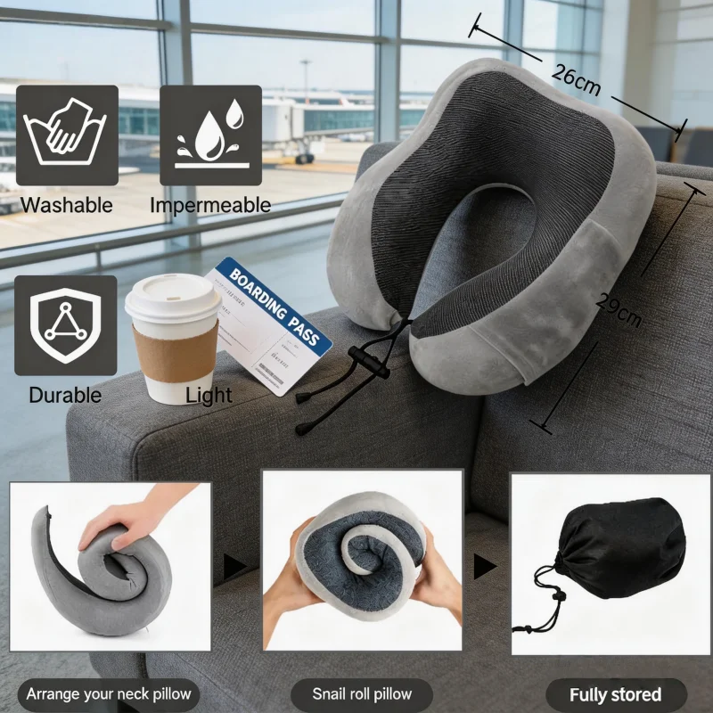 Portable U Shape Memory Foam Pillow Soft Adjustable Neck Support Cushion Travel Office Noon Break Healthcare Sleeping Use