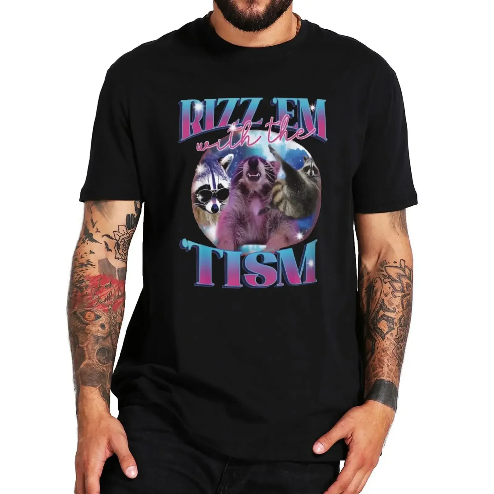 Rizz Em With The Tism T-shirt Retro Opossum Autism Y2k Graphic T Shirt Casual 100% Cotton Unisex Soft Tee Tops EU Size