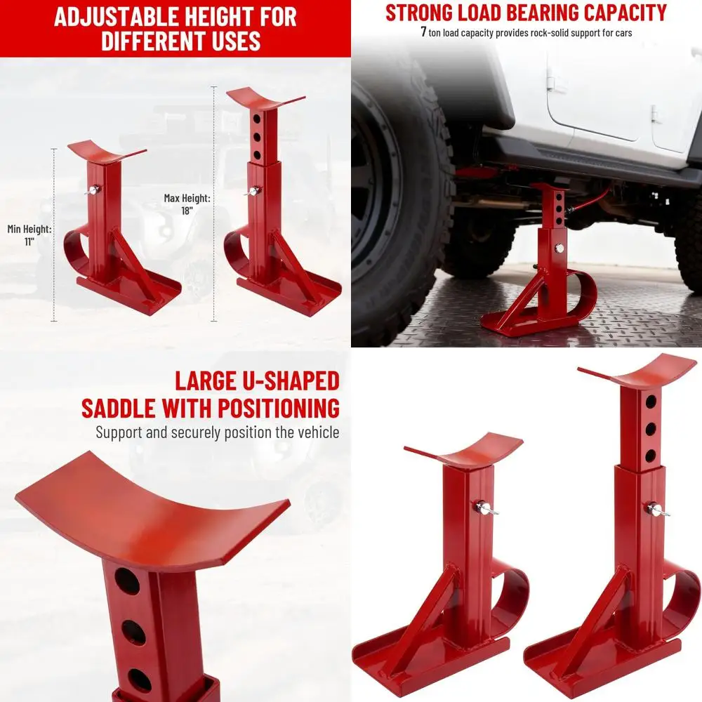 

Домкраты-подставки для автомобилей, 7 тонн, усиленные, с регулировкой 11-18 дюймов, красные, пара, для внедорожников и грузовиков