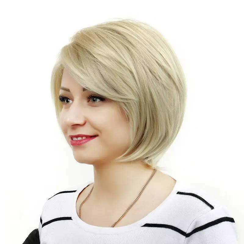 Personalized Fashionable Light Blonde Oblique Bangs Short Hair Women'S Wig Outdoor Travel Simulation Head-Wearing Synthe Wig