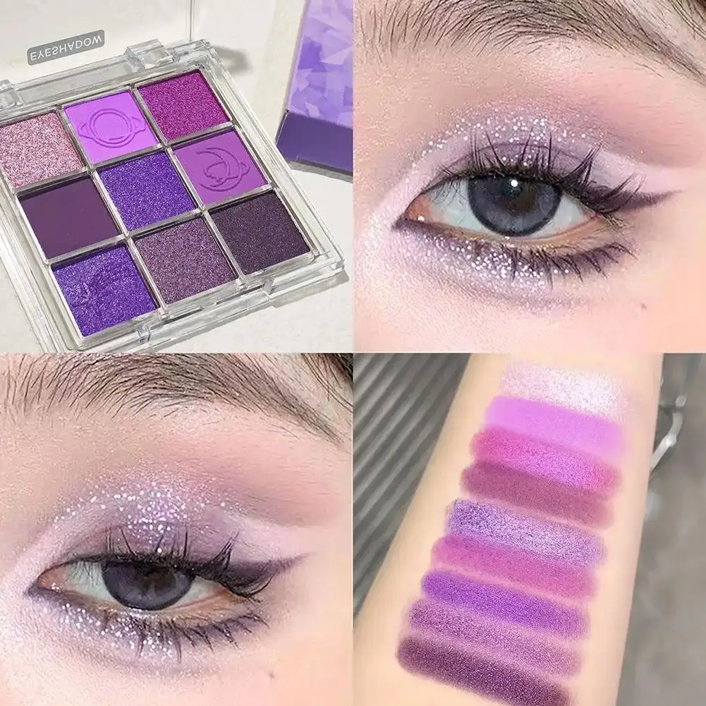 Purple Tassel 9 color Eyeshadow Smoked Violet Makeup Pearlescent Matte Nine-square Grid Color Eyeshadow Palette Christmas Makeup
