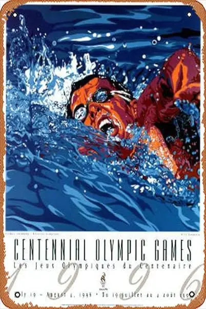 Muecddoa Vintage Metal Signs,Funny Atlanta 1996 Olympics Swimming (Mens Freestyle) Official Event Poster Poster Sign Wall Art De