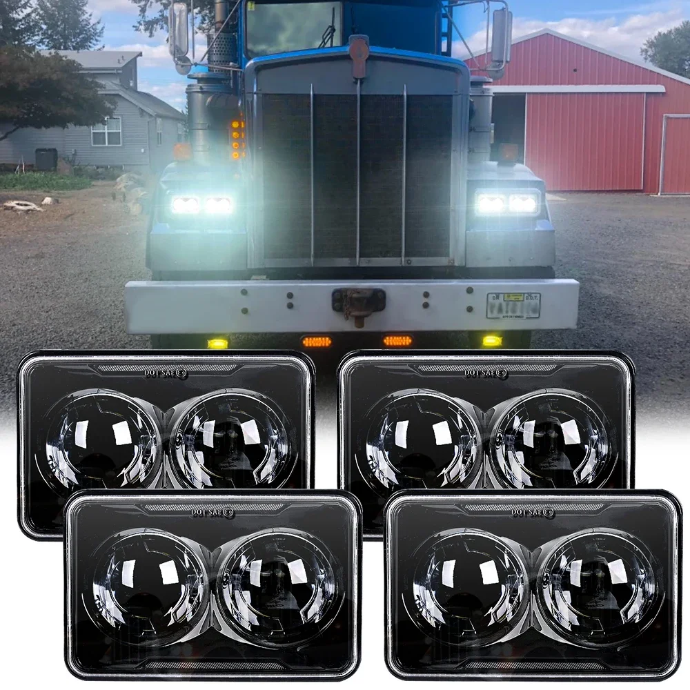 4x6 Headlight Freightliners Truck Rectangle Rectangular Square Projector Farol 5  Led  Light Lamps Headlights