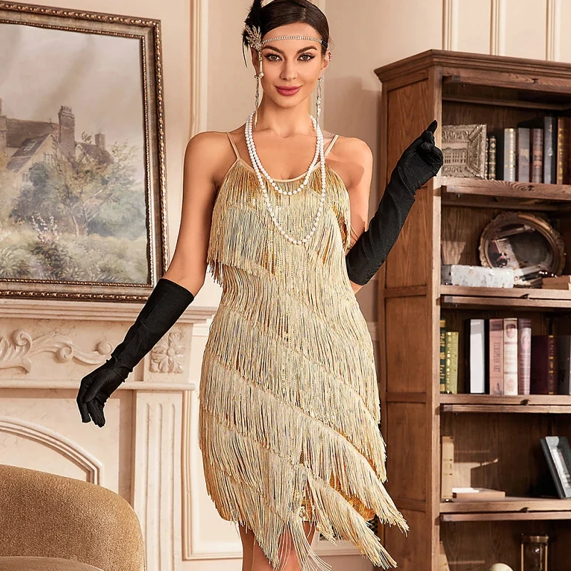 Vrouwen Salsa Latin Dans Jurk Pailletten Kwastje Fringe Flapper Jurk Jaren 1920 Gatsby Cocktailjurk Tango Stijldansen Kostuum