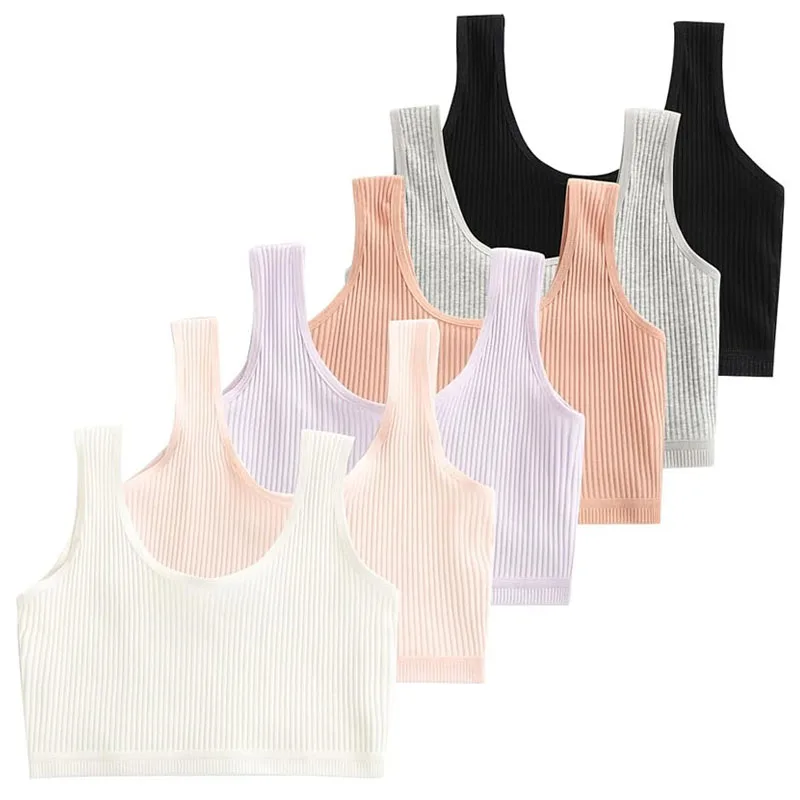 4 Pcs/Lot Cotton Solid Girls Bra Training Bras for Girls Seamless Cami Bralettes Sports Striped Vest Breathable Teenage Girl Top