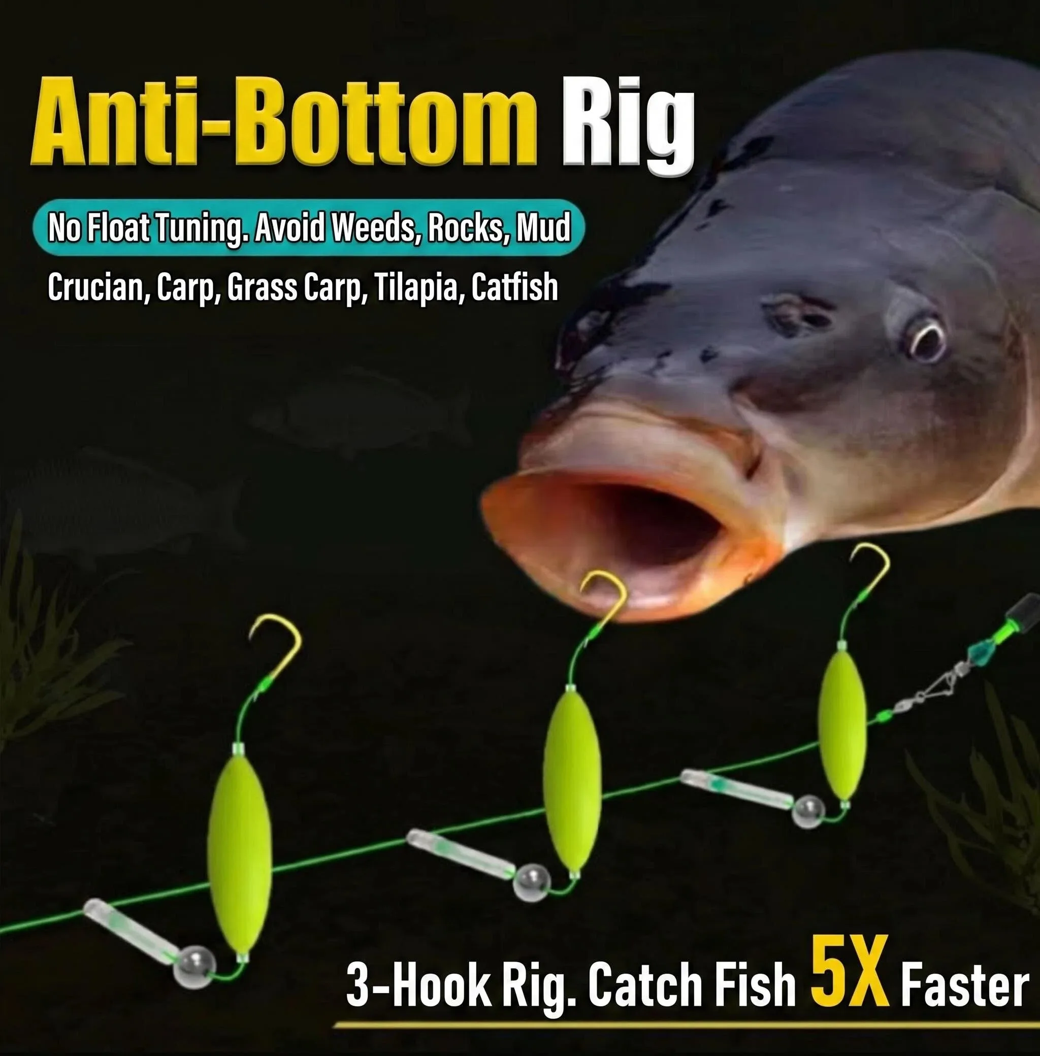 Dreifachhaken Größe 3 # -14 # Karpfenangel-Haarrig-Angelausrüstung: Hakenaufhängung gegen Grundverletzung, Karpfenhaken, Pesca Karpfenrigs, Angelköder – Detail 2