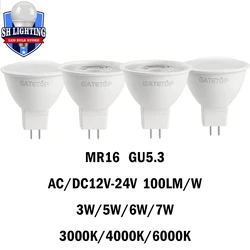 5/10/15/20ชิ้น MR16 GU5.3สปอตไลท์ไฟ LED แรงดันต่ำ AC/DC12-24V 3/5/6/7W 120/38องศาไม่มีการสั่นไหวสูงลูเมนสำหรับตกแต่งภายใน