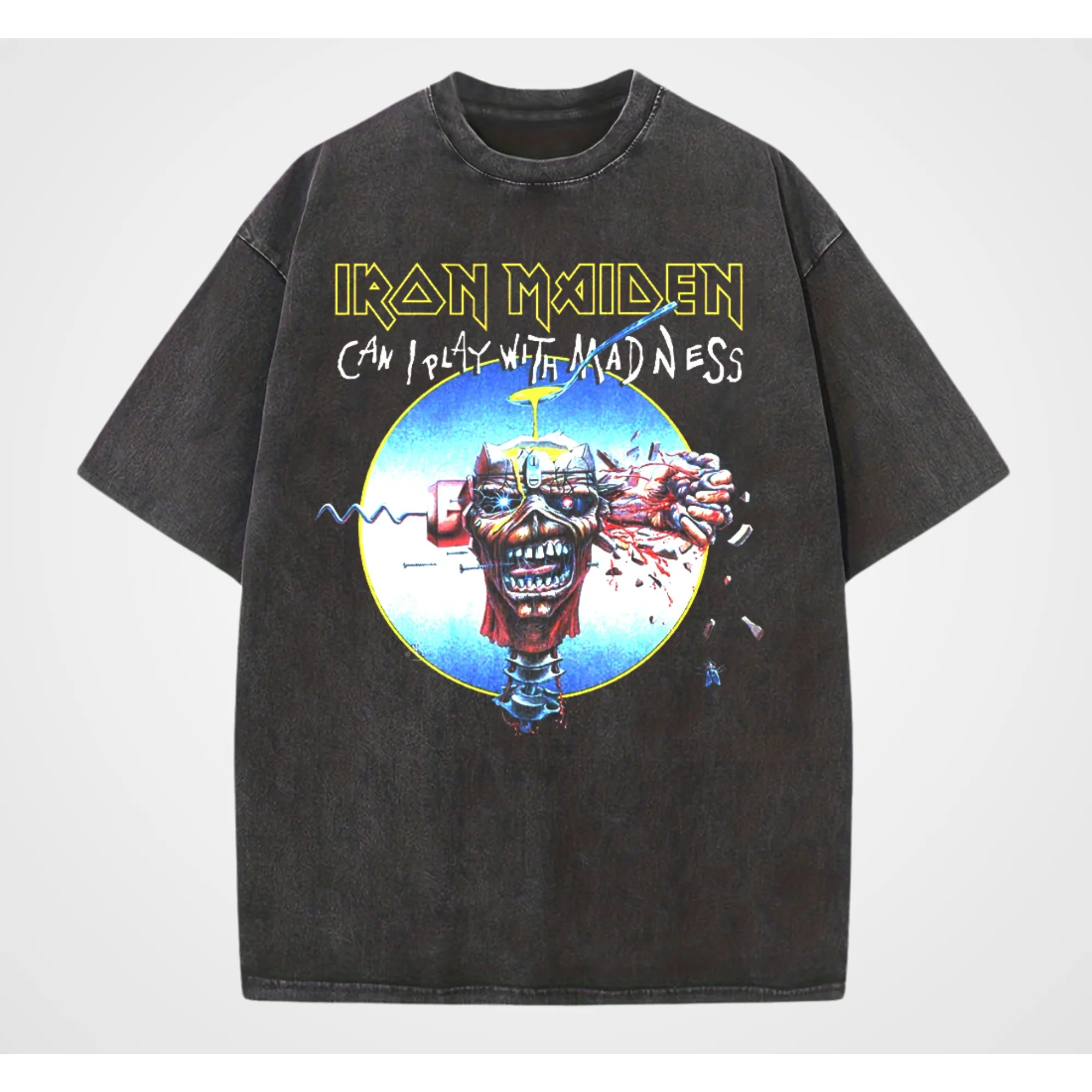 تي شيرت كلاسيكي من LRON Maiden Iron Lady Rock مغسول للرجال والنساء بتصميم كلاسيكي أمريكي مغسول هيب هوب شارع قصير نصف كم عصري