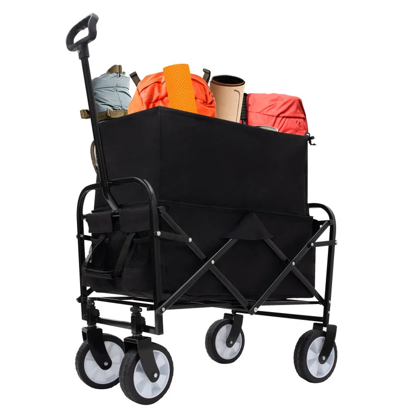 

Collapsible Foldable Wagon Cart Beach Wagon Heavy Duty Utility Cart Utility Wagon Grocery Cart Supports 225lbs Black