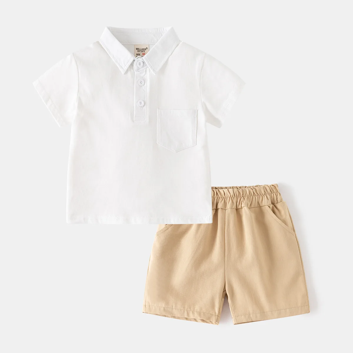 2025 Summer New 2 3 4 5 6 7 8 Years 90-130cm Children Striped Solid Color T-Shirt +Shorts Kids Boys Cotton 2 Pieces Summer Set