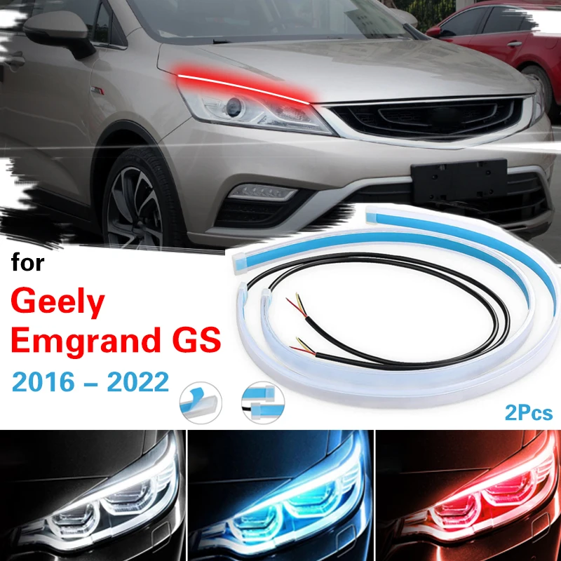 

2Pcs Start-Scan LED Car DRL Daytime Running Lights Auto Flowing Turn Signal Guide Thin Strip Lamp For Geely Emgrand GS 2016-2022