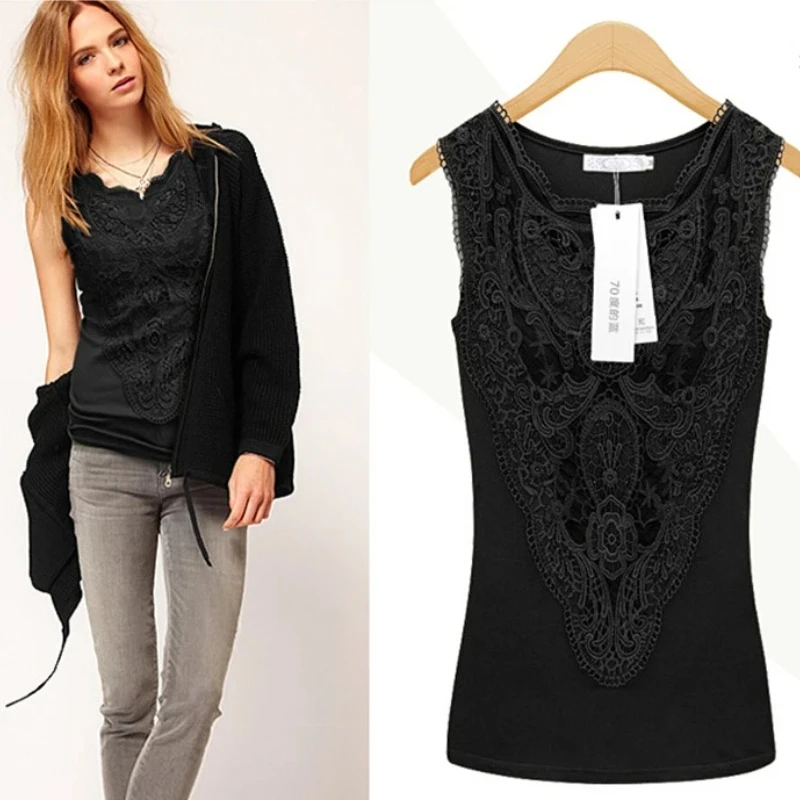 Nouveau Femmes chemise décontracté Sexy couverture en dentelle mince gilet fond