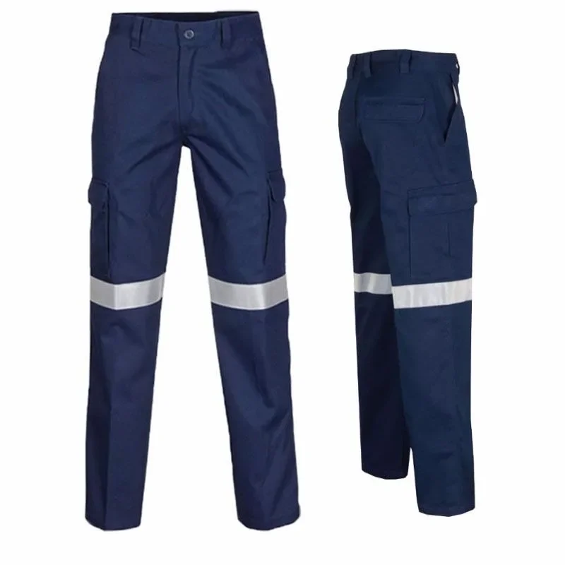 Pantalones de trabajo de construcción de tela 100% algodón para hombres, pantalones de trabajo con rayas reflectantes, ropa de trabajo Hi Vis