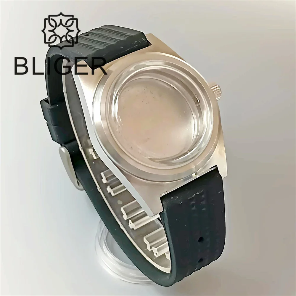 BLIGER New 39mm Watch Case Domed Coated Glass/Flat Sapphire Crystal Rubber Strap Fit NH35 NH36 ETA2824 PT5000 Movement