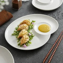 White spiral partition plate ceramic dumplings sushi plate with vinegar dish Creative hotel restaurant fries with shrimp plate