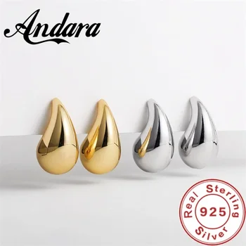 925 Sterling Silver 18K Gold Plated Chunky Dome Water Drop Earring dla kobiet Vintage Glossy Thick Teardrop Hoop Earrings Biżuteria